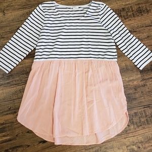 Fun flowy top. Pink/white/black with stripes